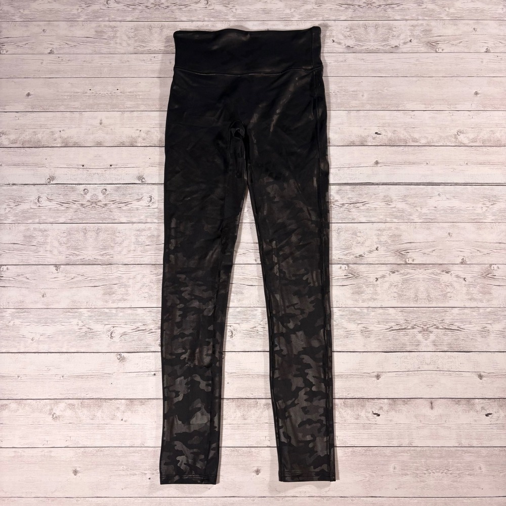 Spanx Faux Leather Camo Leggings Black High Waist Petite Small 20185Q